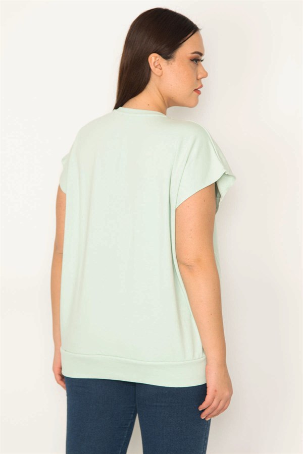 Kadın Yeşil Kup Detaylı Ribanalı Kolsuz Sweatshirt 65N31445