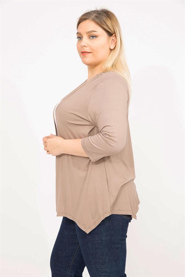 Kadın Vizon Büyük Beden Sırtı Dantel Detaylı Kapri Kollu Hırka 65N35780