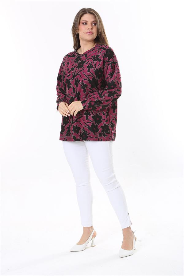 Kadın Büyük Beden Renkli Desenli Sweatshirt 65N37809