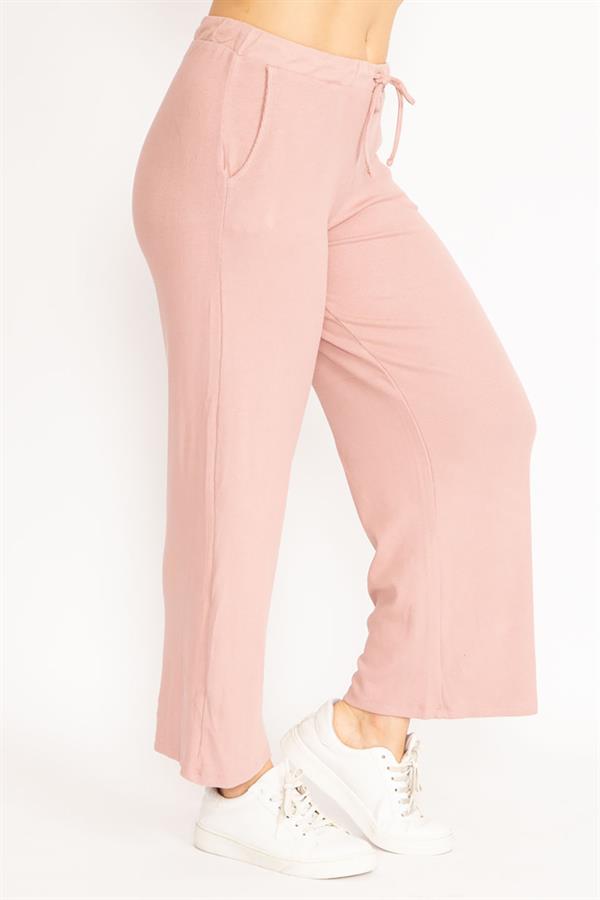 Kadın Bebe Mavisi Kendinden Çizgili Bel Bağcıklı Pantolon 65N35103