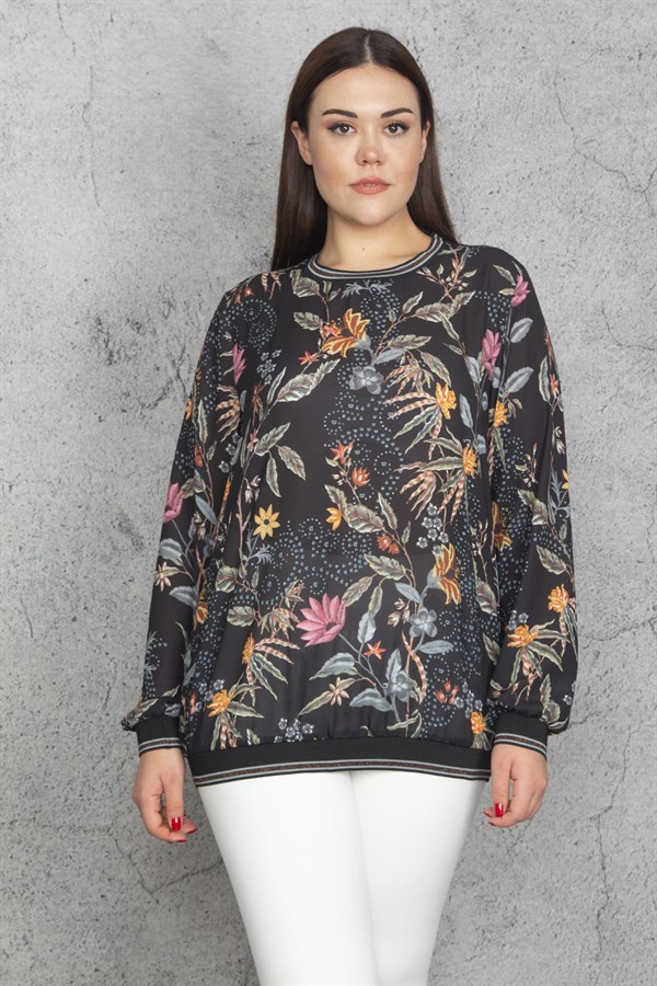 Kadın Siyah Sim Ribana Detaylı Şifon Bluz 65N30255