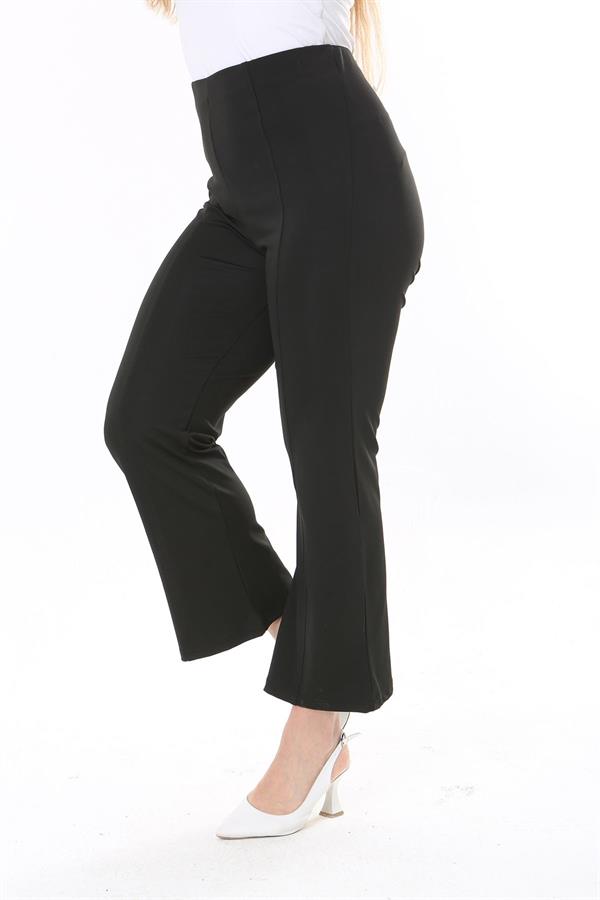 Kadın Büyük Beden Siyah Gizli Kemer Önü Çima Dikişli Likralı Pantolon 65N37903