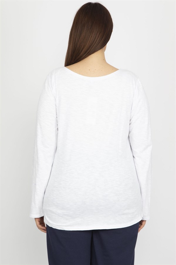 KADIN KEMİK PAMUKLU KUMAŞ PAYET VE BASKI DETAYLI BLUZ