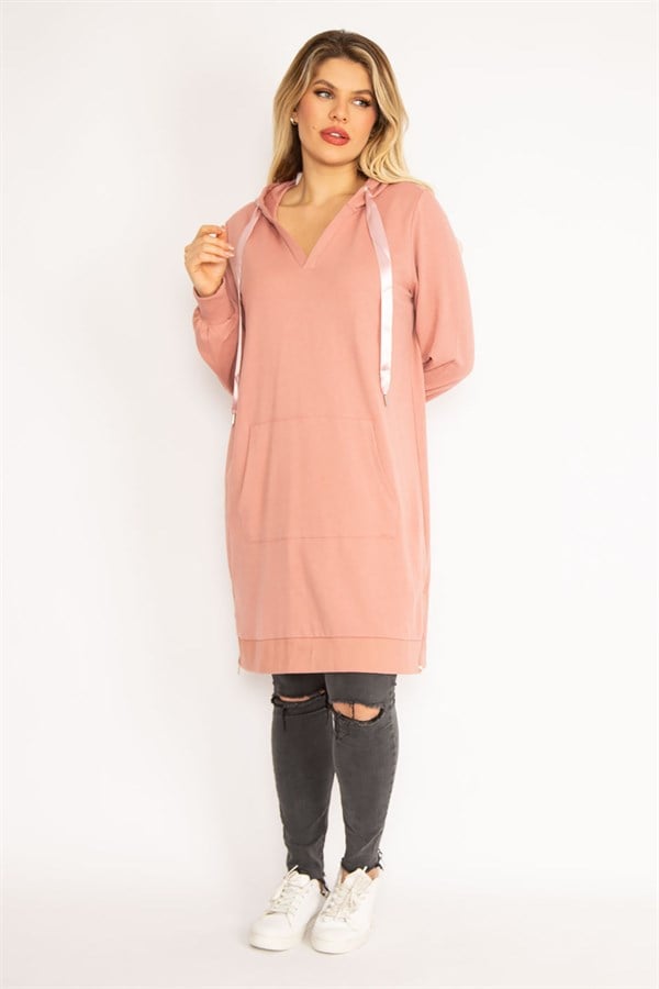 Women's Pink Hooded Kangaroo Pocket Sweatshirt 65N35092