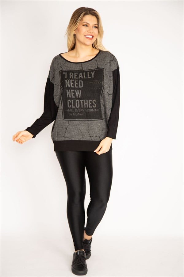 Kadın Siyah Baskı Detaylı İki Renkli Tunik 65N35209