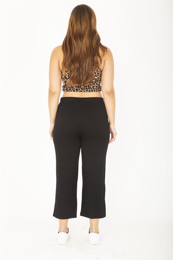 Kadın Büyük Beden Siyah Beli Bağcıklı Eşofman Alt 65N36805