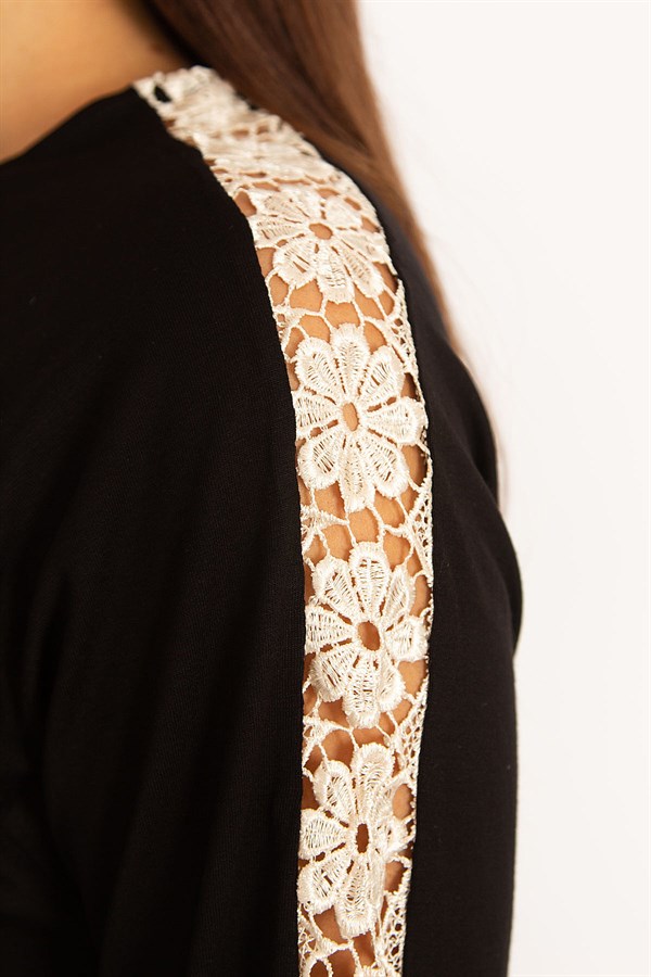 Kadın Bordo Dantel Detaylı Bluz 65N34646