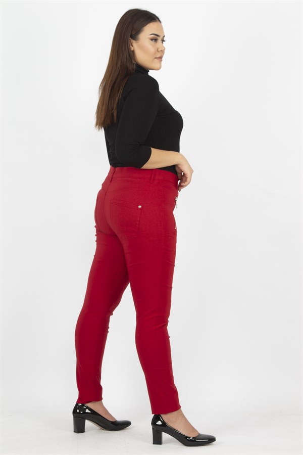 Kadın Bordo Fermuar Detaylı Pantolon 65N20932
