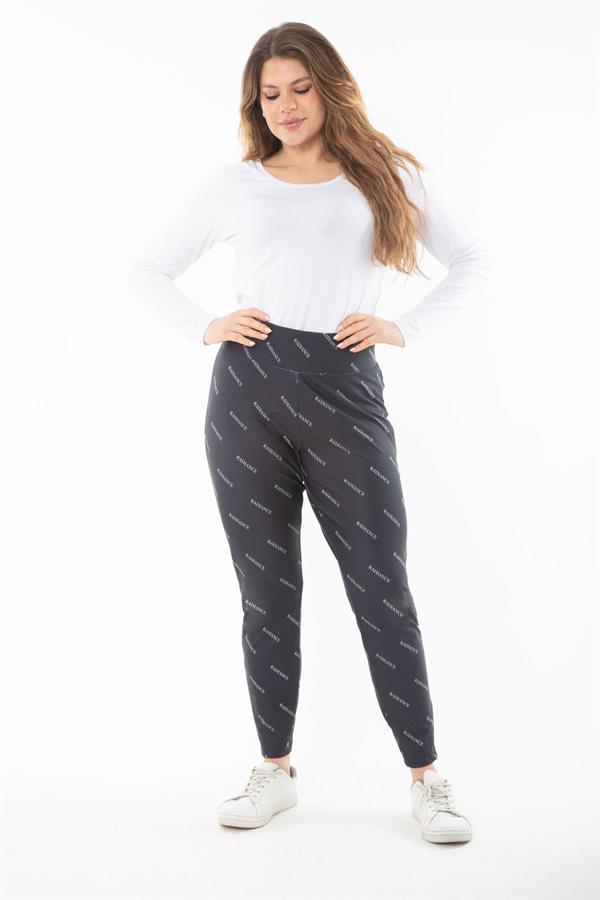 Kadın Büyük Beden Siyah Deri Görünümlü Bel Lastikli Spor Pantolon 65N37311