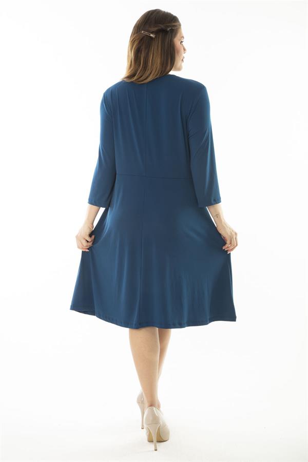 Kadın Büyük Beden Mor Anvelop Yakalı Kapri Kollu Elbise 65N37067