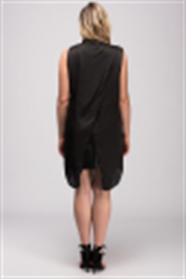 Kadın Siyah Arkası Anvelop Saten Tunik 65N32809
