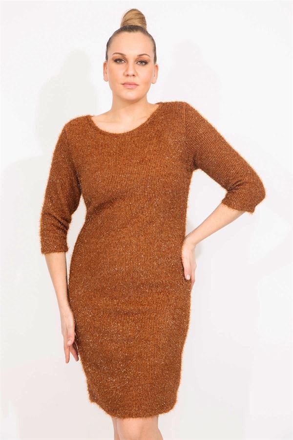 Kadın Bordo Simli Buklet Kumaş Astarlı Elbise 65N35530