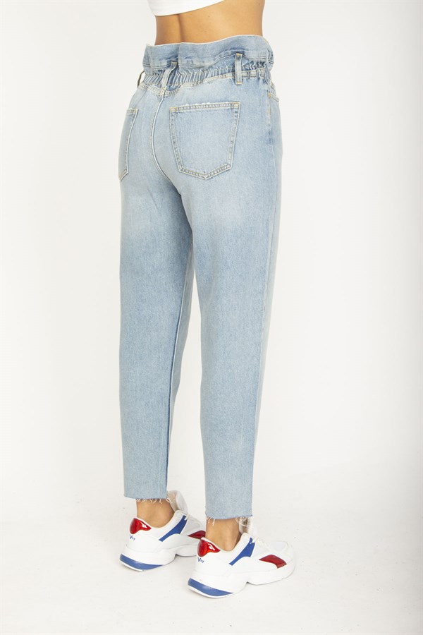 WOMEN'S BLUE PAPER BAG WAISTED JEANS