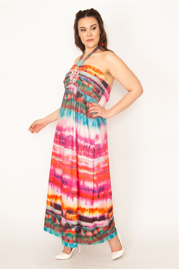 ROBE POUR FEMME BRODÉE DE PIERRES COLORÉES AVEC CRAVATE