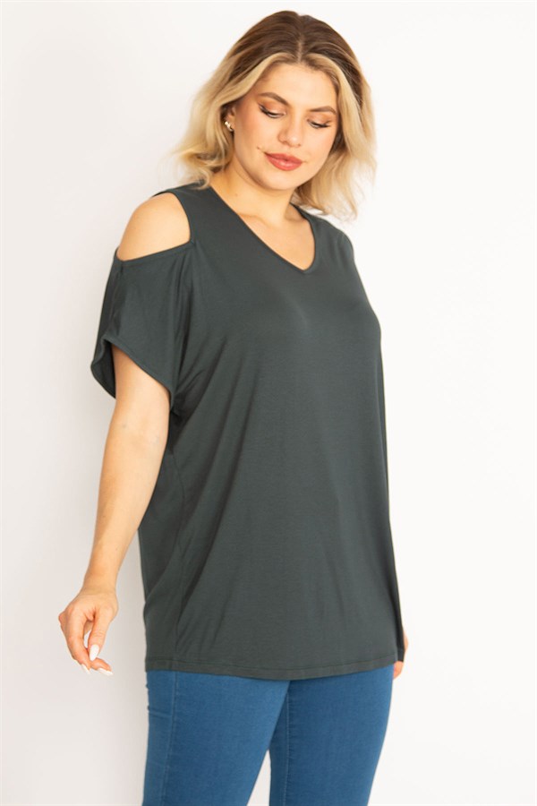 Kadın Yeşil Omuz Dekolteli Bluz 65N34630