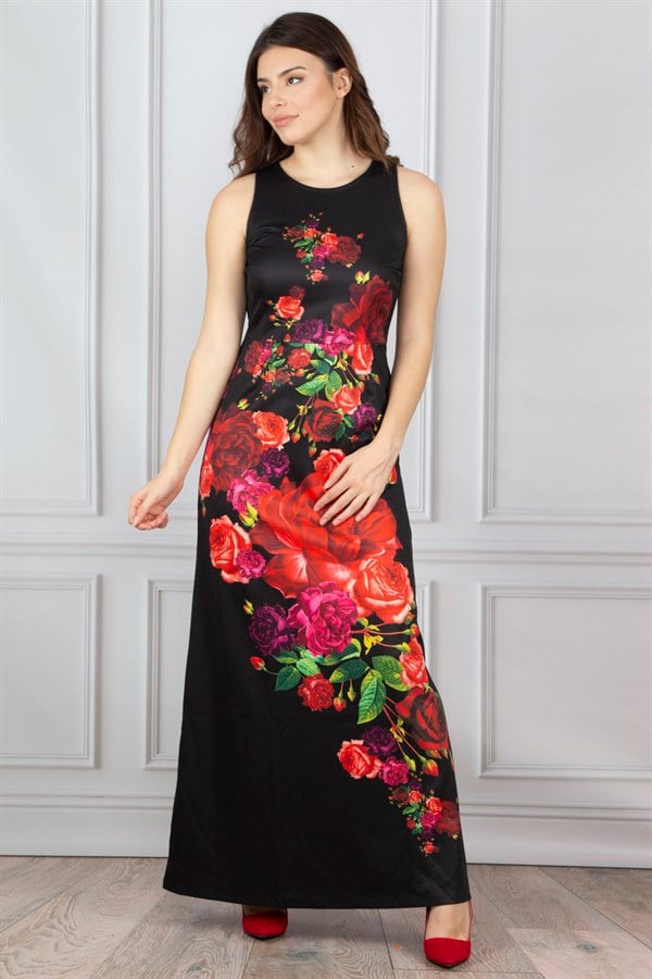 Women's Black Floral Patterned Dress 26A11200