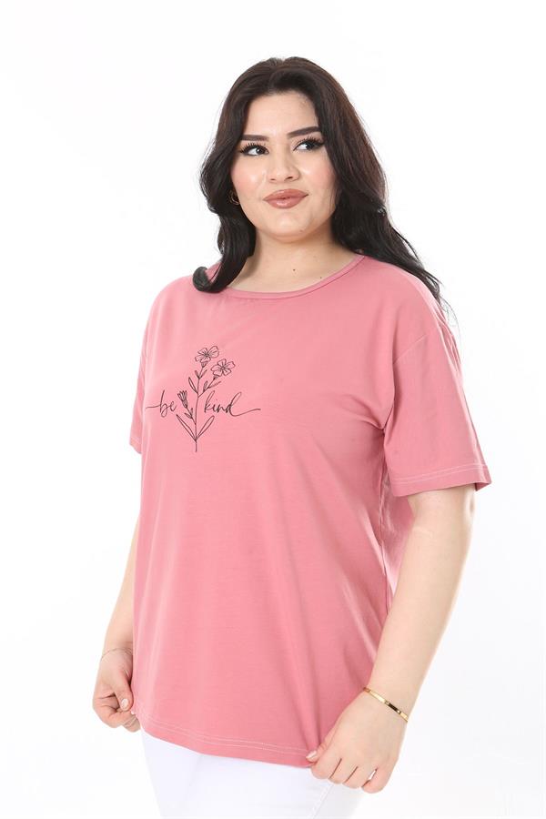 Kadın Büyük Beden Gül Kurusu Bisiklet Yakalı Kısa Kollu Bluz 65N38006