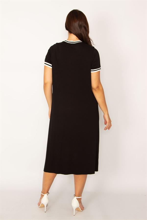 Kadın Lacivert Ribana Detaylı V Yakalı Cepli Elbise 65N34160