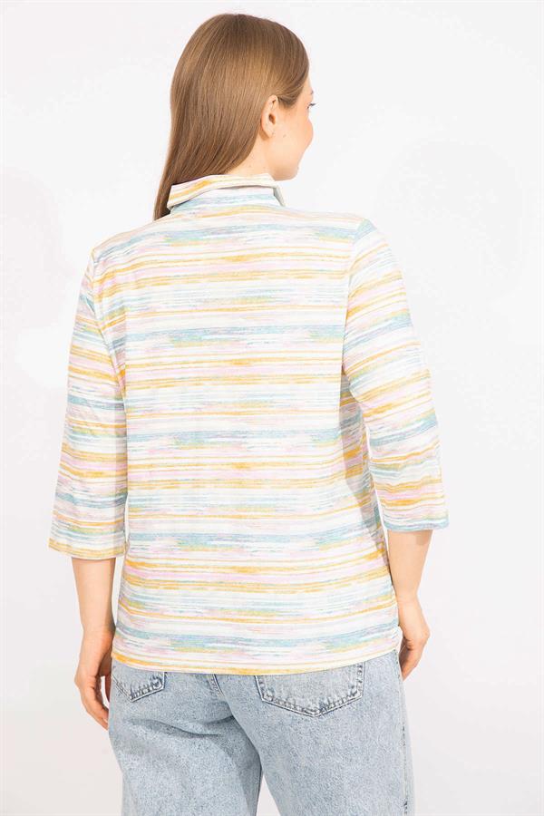 Kadın Renkli Büyük Beden Pamuklu Kumaş Ön Pat Fermuarlı Renkli Bluz 65N35570