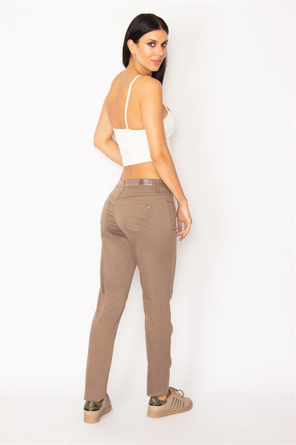 PANTALON FEMME EN LYCRA À 5 POCHES EN VISON