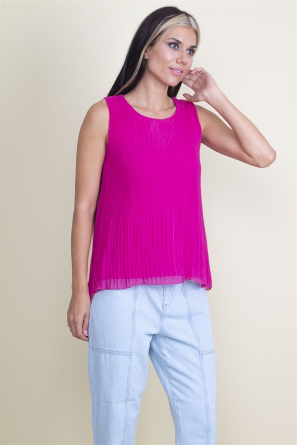 DIŞI ŞİFON İÇ VİSKON ASTARLI PİLİSELİ BLUZ