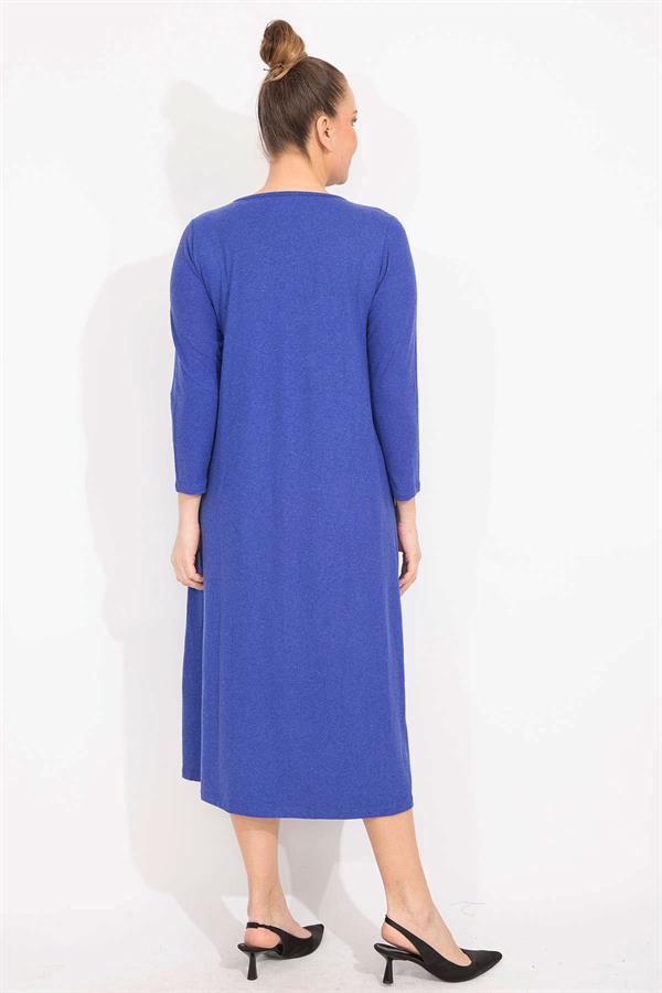 Kadın Antrasit Suni Deri Garnili Uzun Kollu Elbise 65N35528