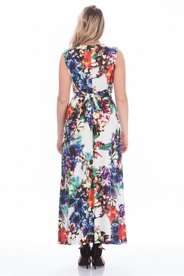 WOMEN'S COLORFUL FRONT DRAPED LONG DRESS