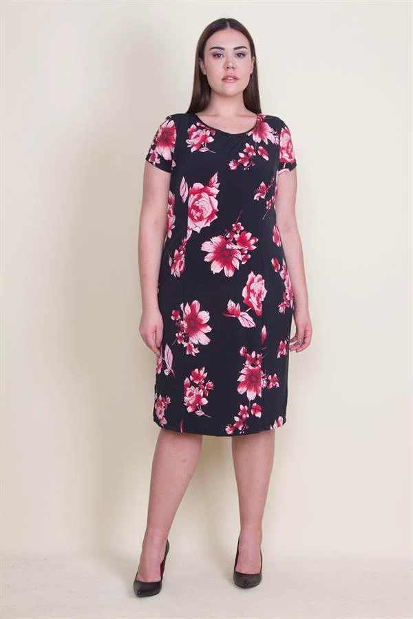 Kadın Siyah Çiçek Desenli Astarlı Elbise 65N22415