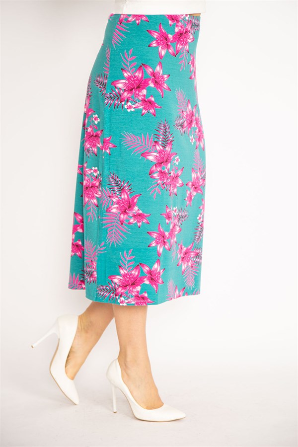 Kadın Yeşil Beli Lastikli Likralı Viskon Etek 65N34675