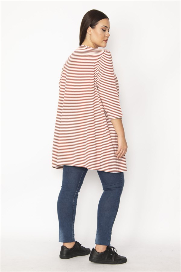 Kadın Desenli Pamuklu Kumaş Çizgili Hırka 65N29666