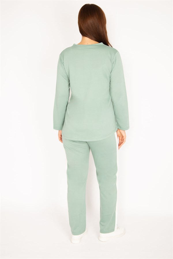 Kadın Camel V Yakallı Bluz Pantolon Takım 65N34658