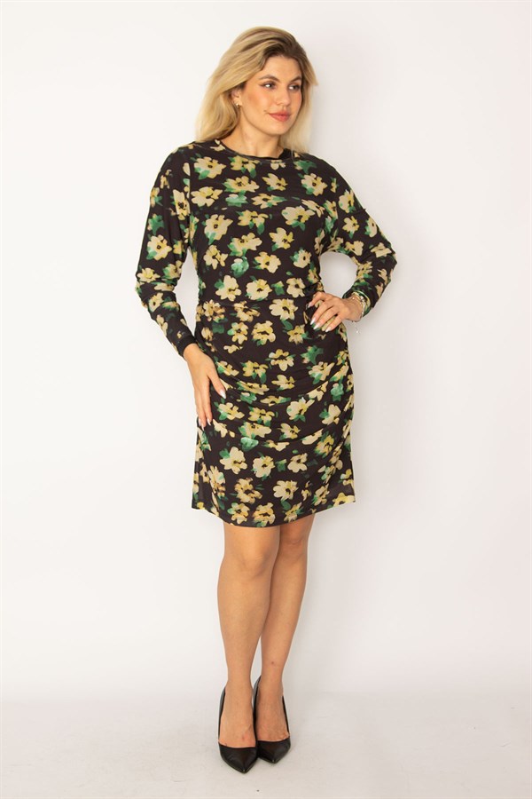 Kadın Siyah Yanları Lastik Büzgü Detaylı Astarlı Tül Elbise 65N34299