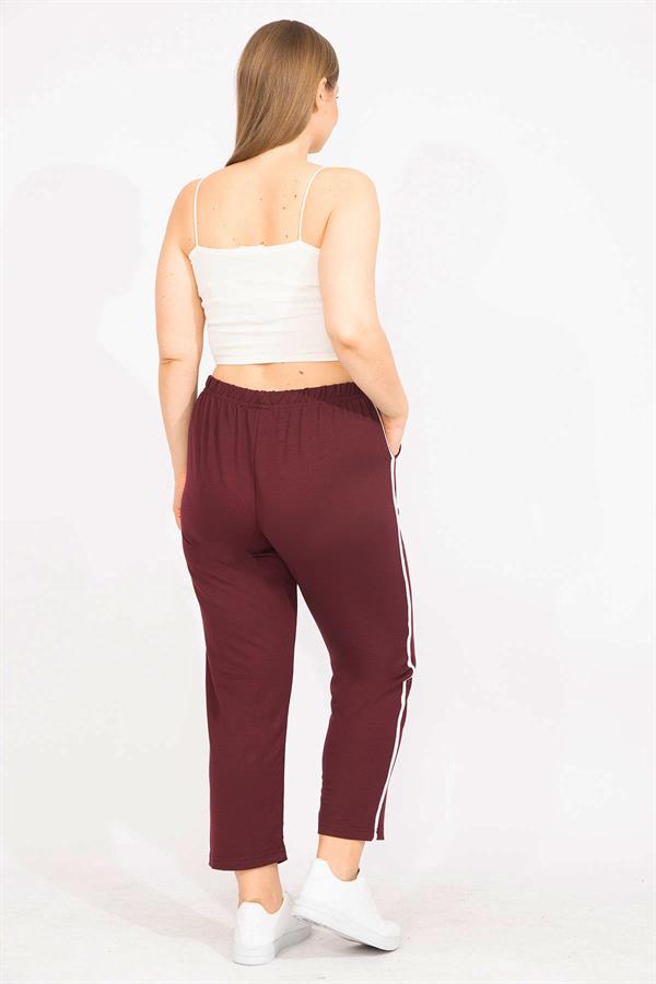 Kadın Bordo Büyük Beden Yan Şeritli Eşofman Alt 65N35626