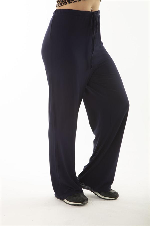Kadın Büyük Beden Lacivert Beli Lastik Ve Bağcıklı Cepsiz Rahat Kesim Eşofman Alt 65N37060