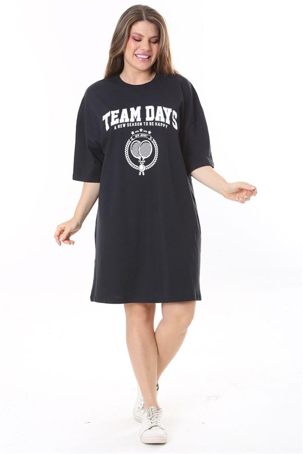 Robe tunique bleu marine à imprimé sur le devant pour femme, grande taille, 65N37790