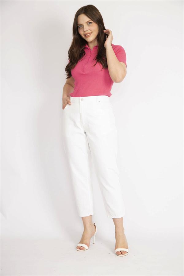 Kadın Beyaz Büyük Beden 5 Cepli Kot Pantolon