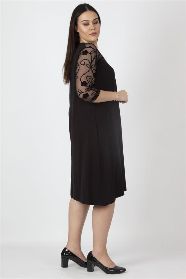 Kadın Siyah Dantel Detaylı Elbise 65N16218