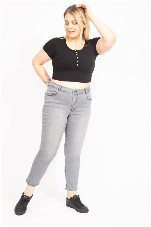 Kadın Gri Likralı 5 Cep Kot Pantolon 65N35551