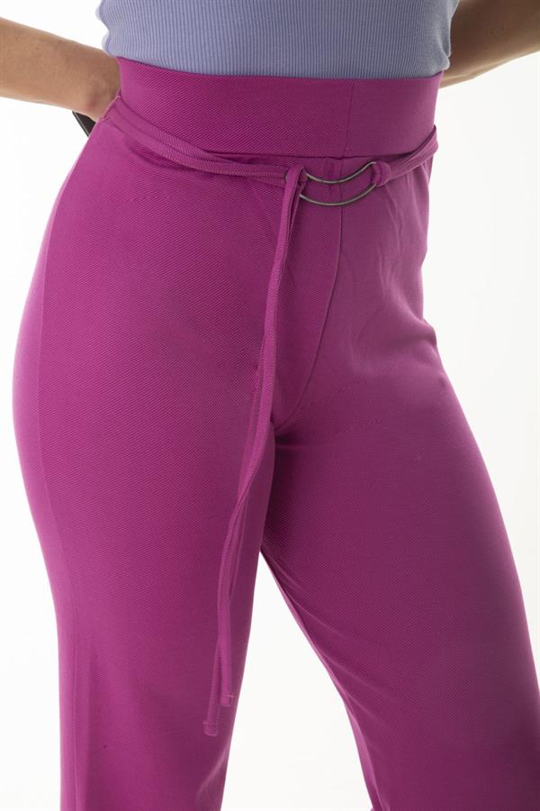 Kadın Büyük Beden Fujya Beli Lastik Ve Metal Tokalı Bağcık Detaylı Geniş Paça Pantolon 65N36998