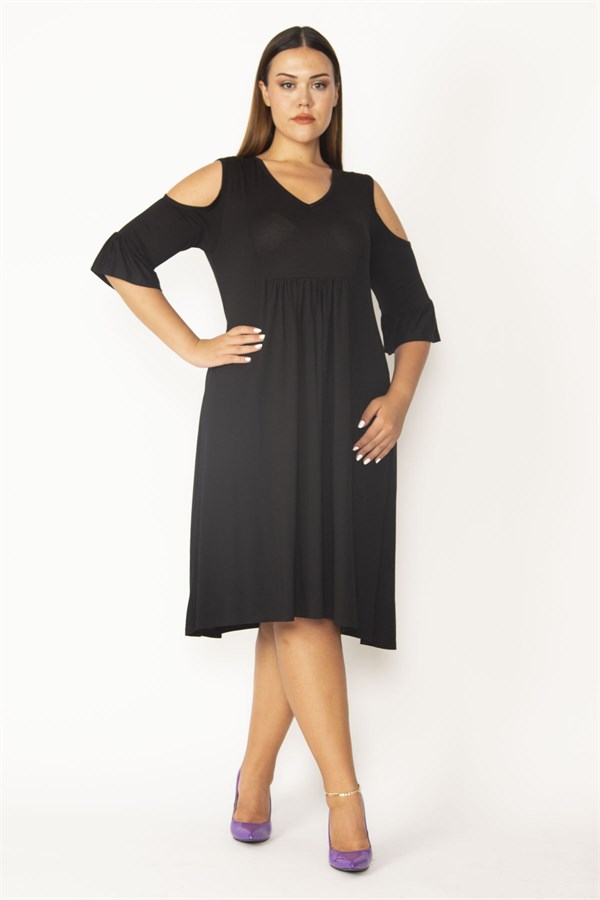 Kadın Haki Omuz Dekolteli Göğüs Büzgü Ve Kol Volan Detaylı Viskon Elbise 65N27447