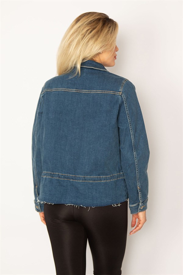 Kadın Lacivert Bel Bağcık Detaylı Etek Ucu Pis Dikişli Likralı Kot Mont 65N34312