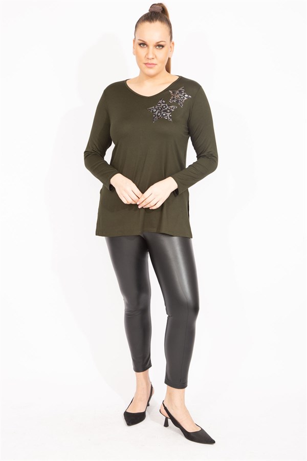 Kadın Haki Payet Detaylı Bluz 65N35471