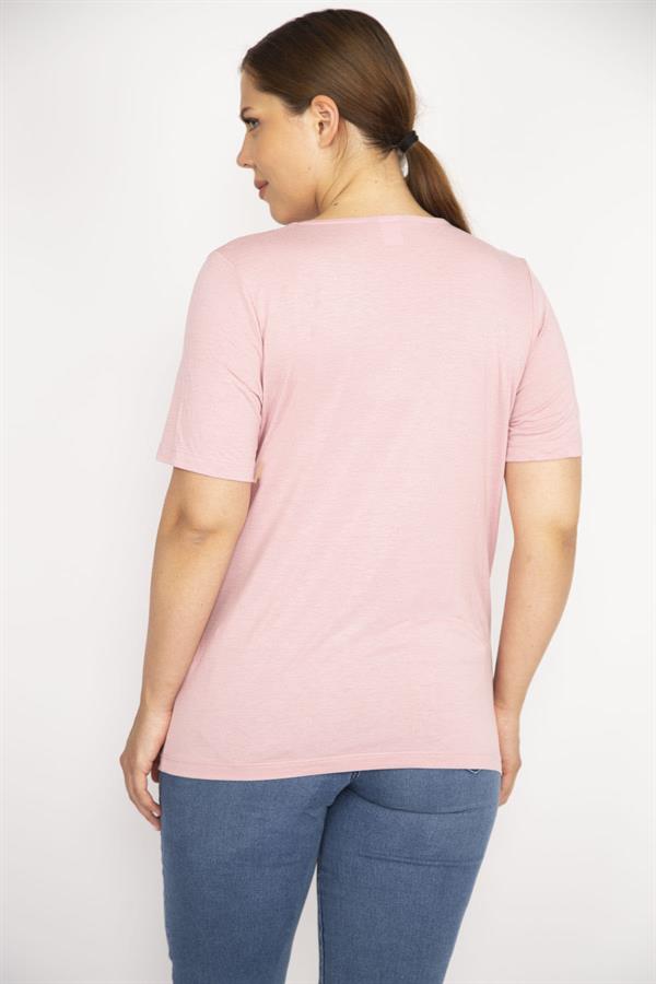 Kadın Somon Büyük Beden Ön Detaylı Bluz