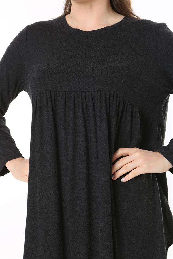 Kadın Büyük Beden Antrasit Göğüs Büzgü Detaylı Uzun Kollu Tunik 65N37687