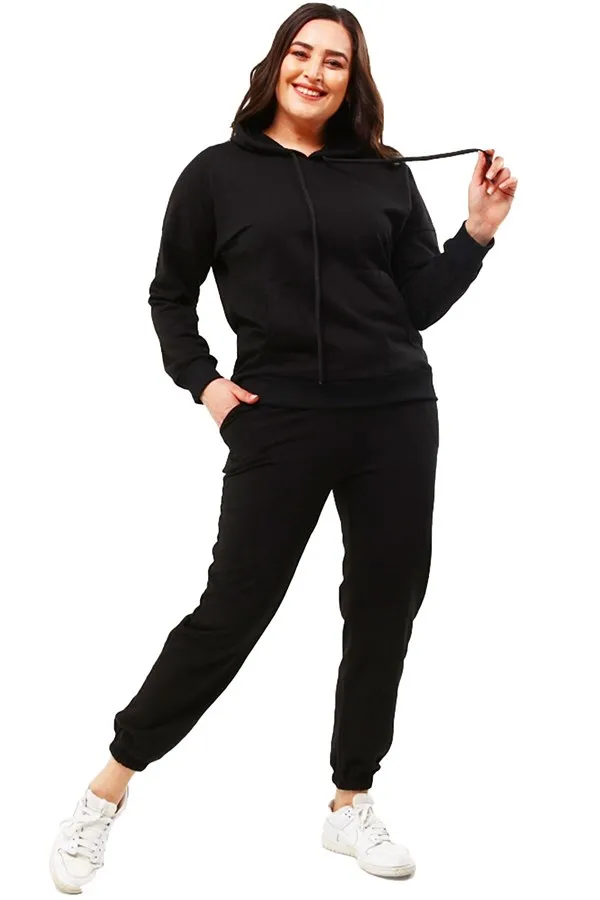 SURVÊTEMENT NOIR À CAPUCHE ET POCHES POUR FEMME