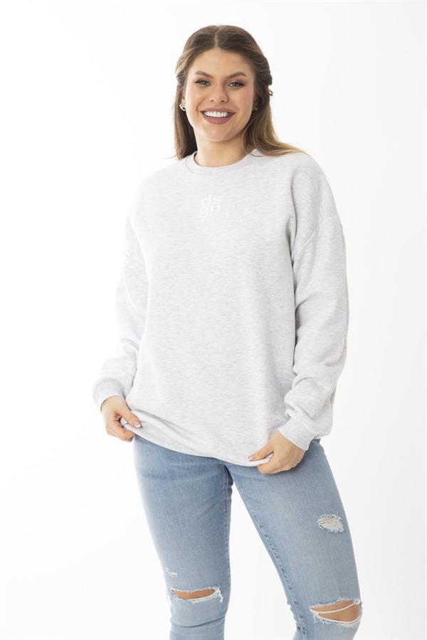 Women's Plus Size Gray Ruffled Swatshirt 65N37009