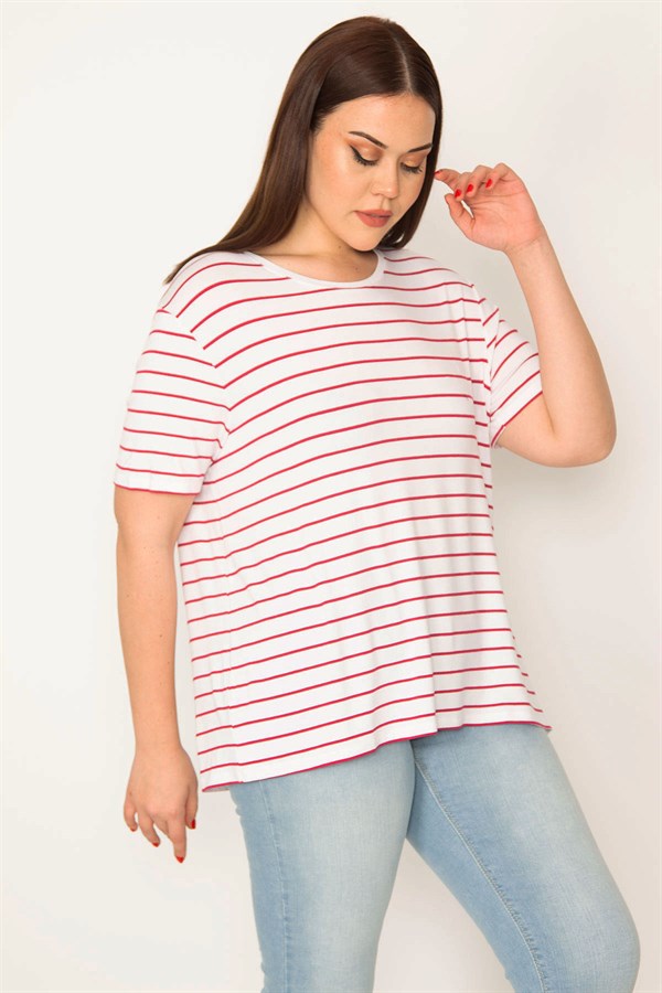 KADIN KEMİK BİSİKLET YAKALI ÇİZGİLİ BLUZ