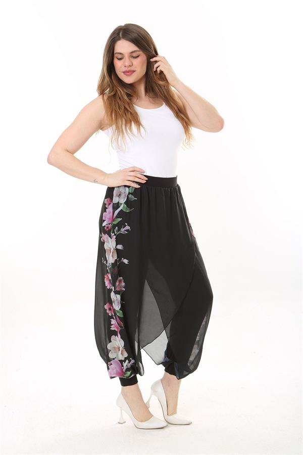 Kadın Büyük Beden Lacivert İçi Viskon Pantolonlu Şifon Anvelop Görünümlü Şalvar   65N37631