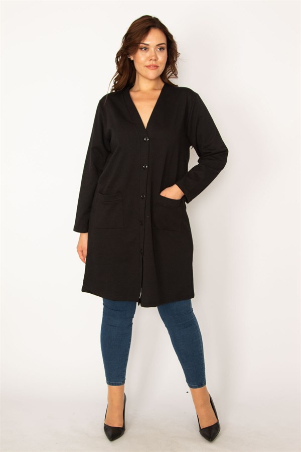 Kadın Siyah Ön Düğmeli Astarsız Cepli Ceket 65N34077