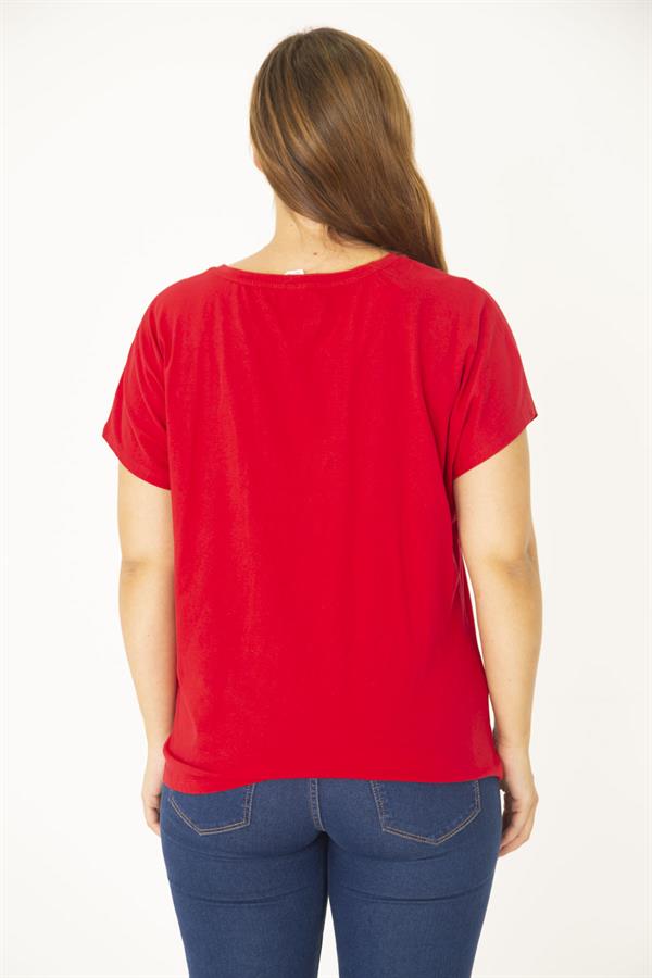 Kadın Lacivert Büyük Beden Pamuklu Kumaş Ön Desenli Bluz 65N35767